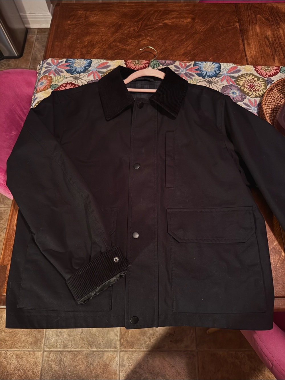Uniqlo Black Lightweight Workwear bomber Jacket with Corduroy Collar